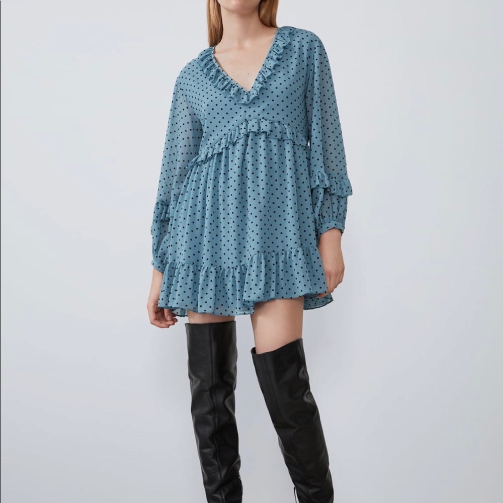 ZARA polka dot dress with ruffles